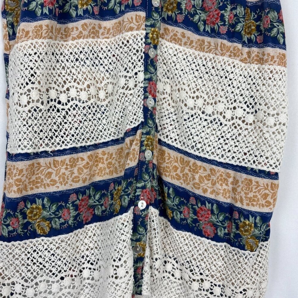 Entro Boho Tank Top Women's Small Button Front Floral Lace Cottage Croshet - Picture 4 of 13
